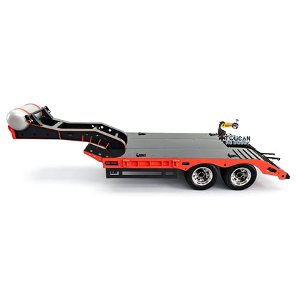 TOUCAN 1/14 Metal 2 Axle Flatbed Trailer Manual Width Adjustable 18-23cm with Lights Stainless Steel Wheels for RC Tractor Truck Model