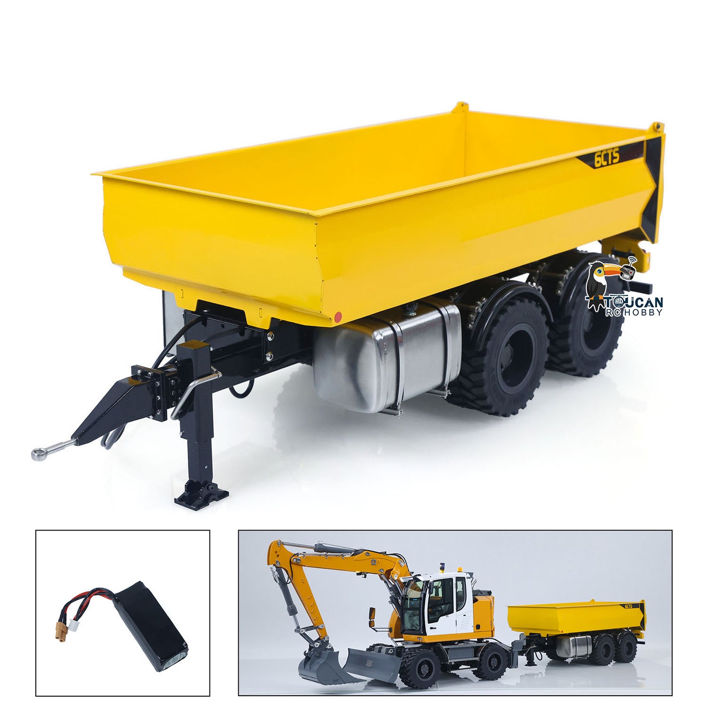 1/14 2 Axels Metal RC Hydraulic Dump Trailer Truck W/ Support Leg for LR914 PRO Remote Control Wheeled Excavator Digger Model