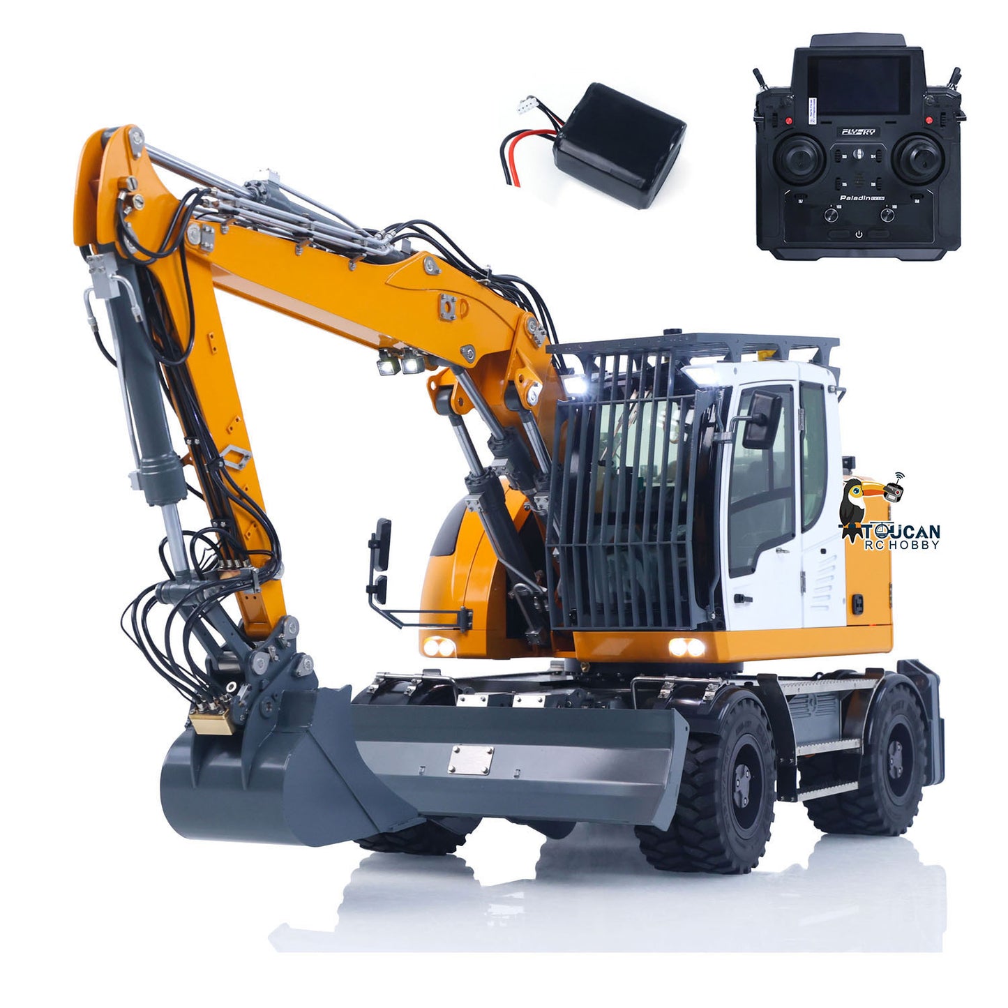 LR914 PRO MAX Metal 4WD 1/14 RC Hydraulic Wheeled Excavator 11-ways Valve RTR Radio Controlled Digger PL18EV Lite Battery Light