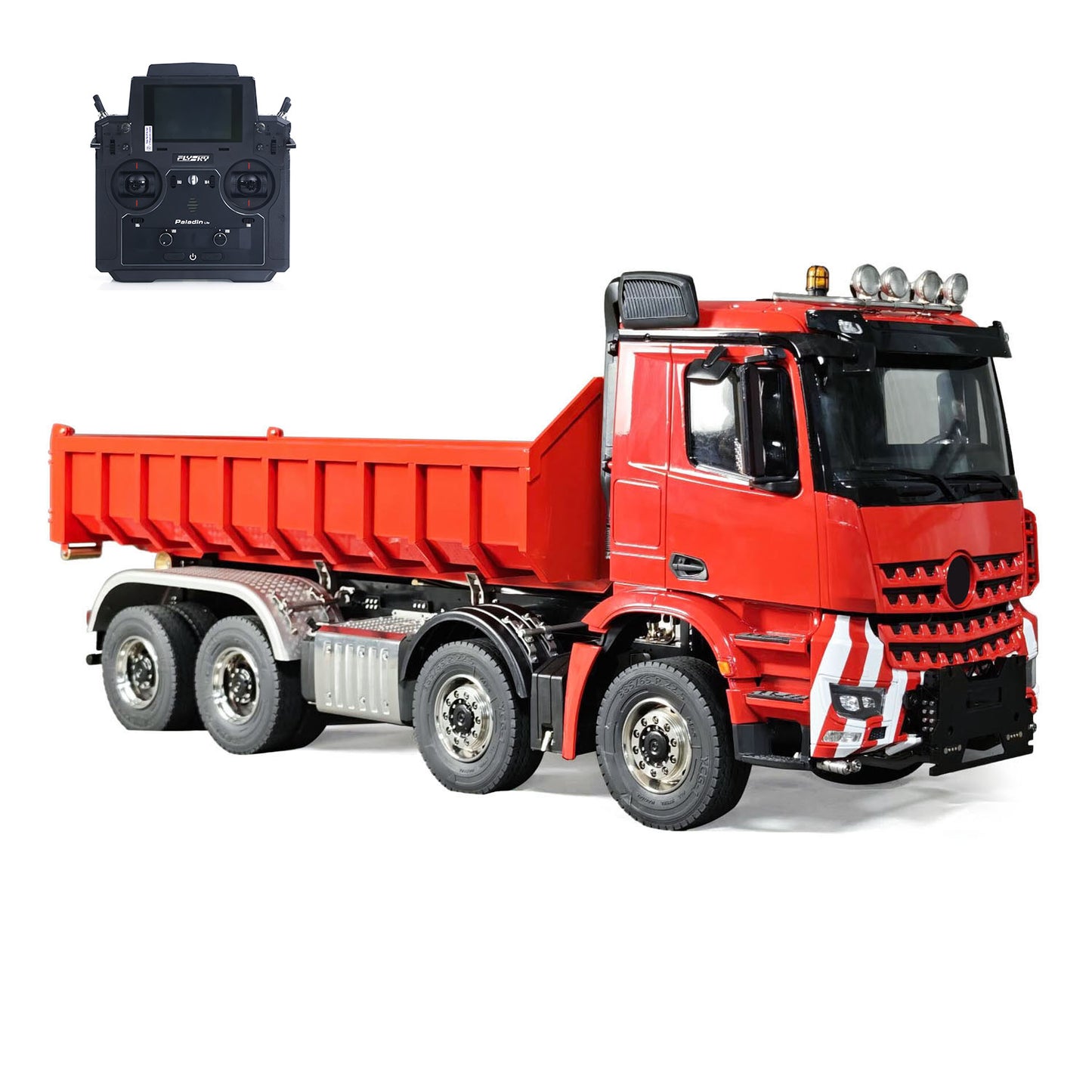 8X8 1/14 Remote Control Hydraulic Roll On Off Dumper 5 Valves RC Full Tipper 3Speed Transmission Light System Sound No Battery