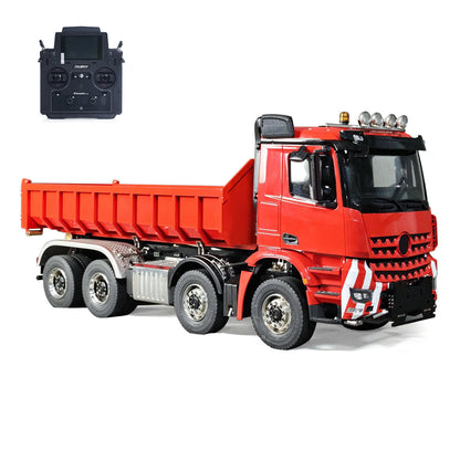 8X8 1/14 Remote Control Hydraulic Roll On Off Dumper 5 Valves RC Full Tipper 3Speed Transmission Light System Sound No Battery