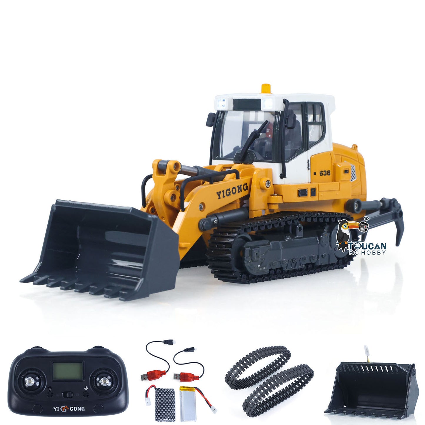 LR636 1/50 RC Tracked Loader Electric Lifting Radio Control Model Vehicle Metal Openable Bucket Tracks Ripper Soil Loosening Hook
