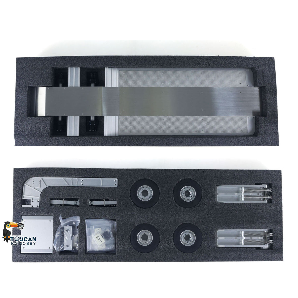 1/14 DoubleE Metal 2 Axels Low Trailer Flatbed E012 001 for Remote Control Tractor Truck E113 RC Lorry Car Model Upgrade Parts