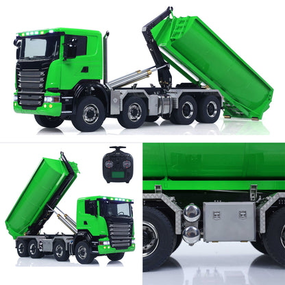 1/14 8*8 RC Hydraulic Dumper Radio Controlled Roll On Off Tipper SC 770S RC Lorry Vehicle Metal Drive Shafts Center Differential FlySky ST8 Radio