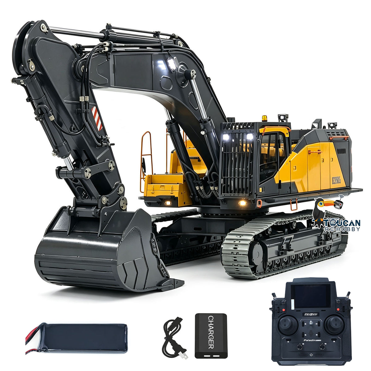 1/14 Metal RC Hydraulic Excavator EC950 Dual Pump Digger Model 8CH Valve Hydraulic Lifting Counterweight Ripper Light Sound