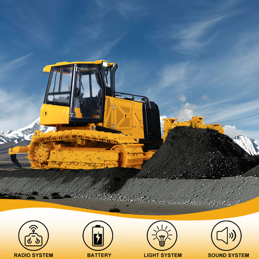 US Stock Metal 1/12 RC Hydraulic Bulldozer D3 Remote Control Engineering Vehicles 4CH Valve Construction Car Light Sound Flysky ST8 Radio