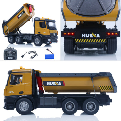 ONLY ONE US STOCK HUINA 1/14 Electric RC Dump Truck 573 Remote Control Tipper Model Vehicle Flowing Water Light Sound Effect 2.4G Radio Battery