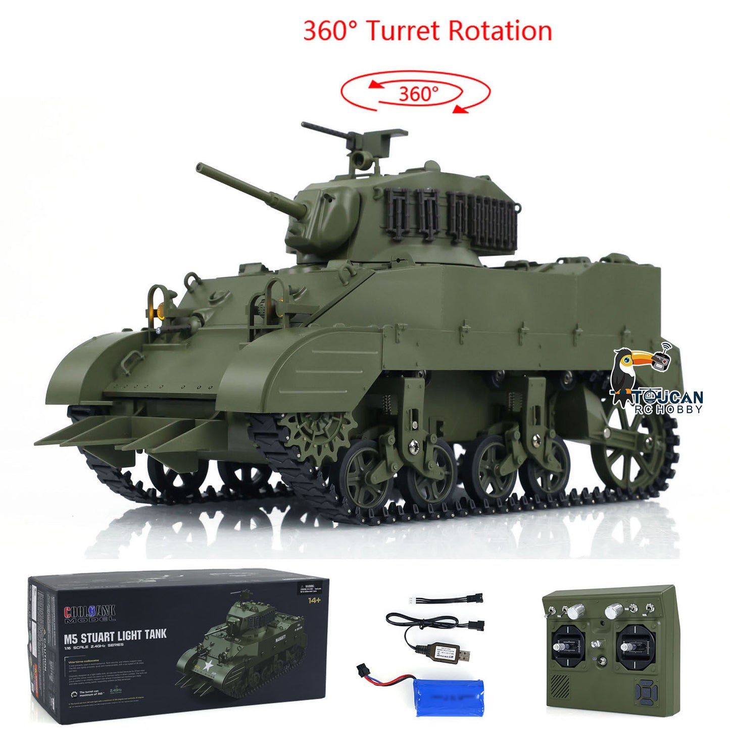 1/16 Scale RTR Tank US Stuart M5A1 British VI Light Tank High Speed Sound Lights