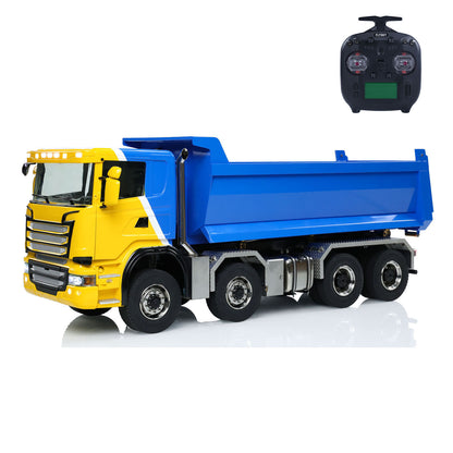 Metal 1/14 Hydraulic RC Dump Truck 8x8 Full Tipper Differential Lock Axles 3Speed Gearbox Wheel Hub Reduction Flysky Radio Construction Vehicle