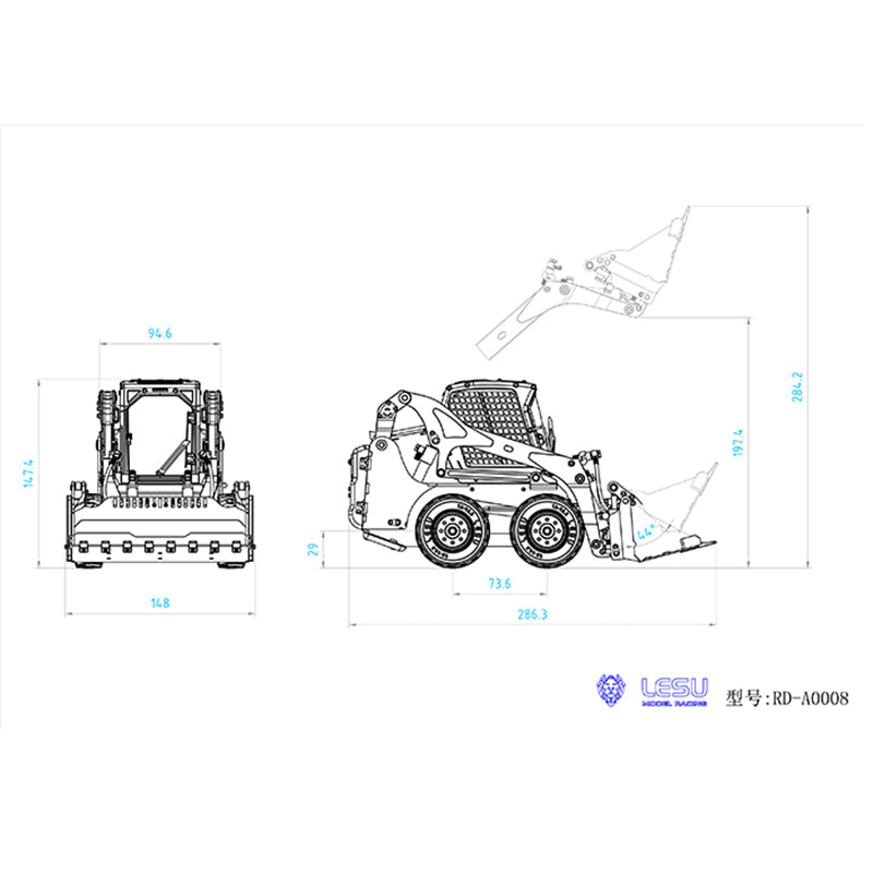 LESU 1/14 RC Métal Hydraulique Aoue LT5H Peint Assemblé RTR Chargeuse sur pneus Skid Steer A0008