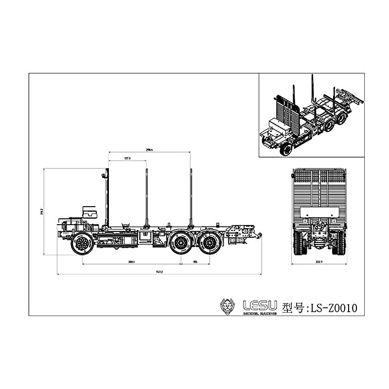 LESU FH16 1/14 Metal Chassis 6*6 RC Dumper Tipper Timber Truck Motor Light