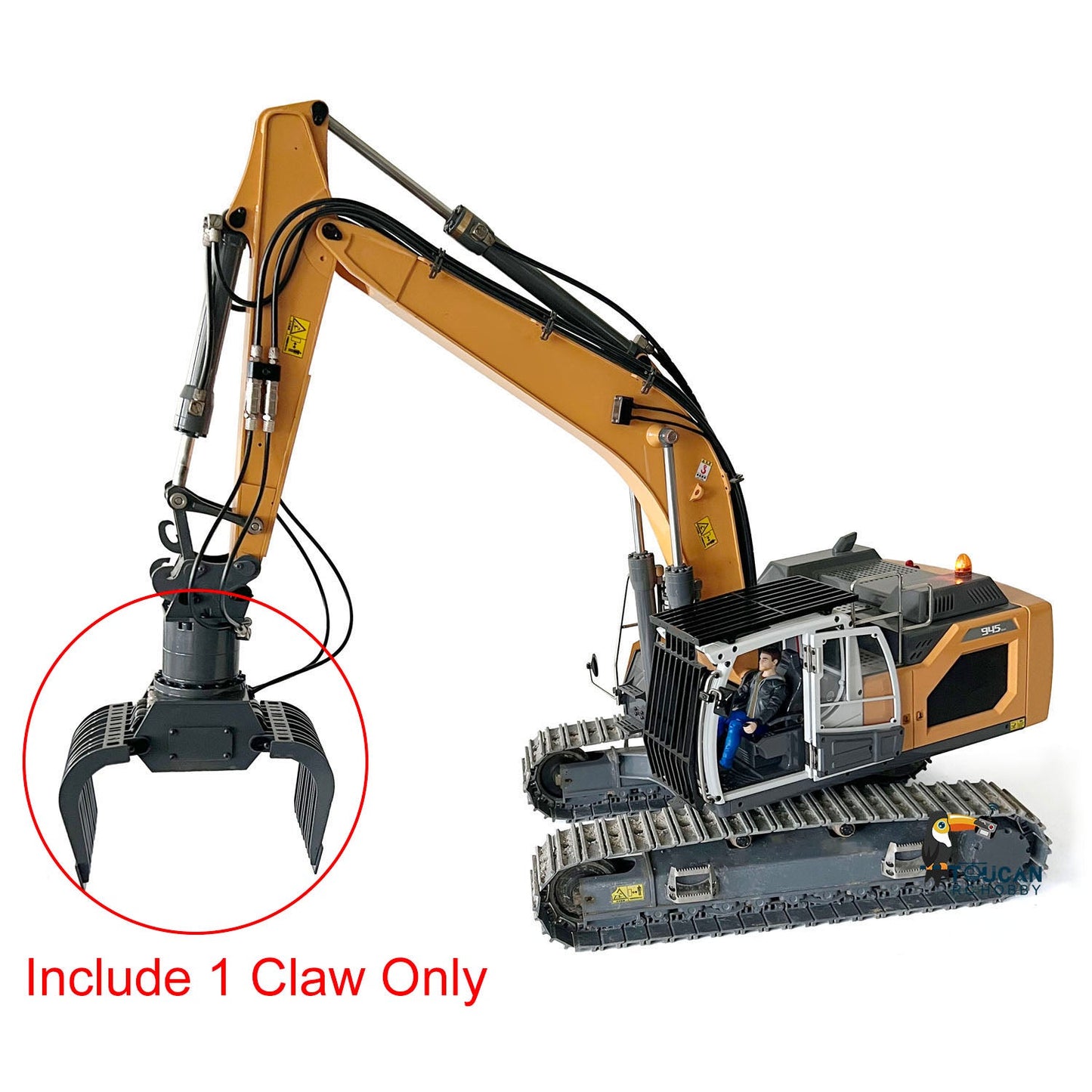 XDRC Metal Sieve Bucket Claw Grab LED Lights Ripper Scarifier for 1/14 L945 RC Hydraulic Excavator