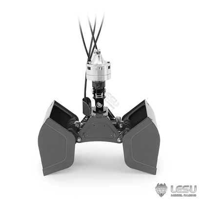 LESU 1/14 Metal RC Hydraulic Crane Attachments for Dump Truck Orange Peel Grab Clamshell Bucket Fork Brick Clamp Rotary Cylinder