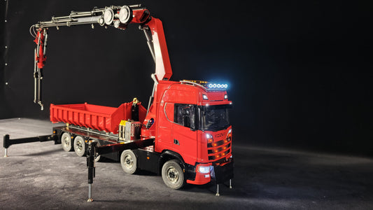770S 1/14 RC Hydraulic Crane Truck 10X10 RTR Metal Remote Control Lorry 3 Speed Transmission Cargo Bed Fly Jib Sound Light