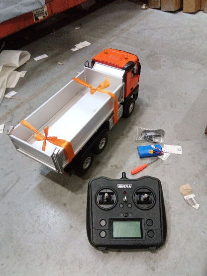 Second Hand US Stock 1/14 HUINA 1598 2.4G Remote Control Dumper 6X6 Engineering Transport Vehicle Lifting Rod Tipper Car Light Sound Battery Toys