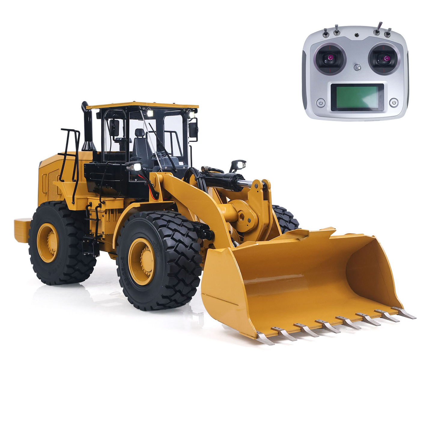 23KG DIM 5CH C950 1/12 Metal Remote Control Wheeled Hydraulic Loader Reduction Axle Flysky Radio Battery Charger Light System