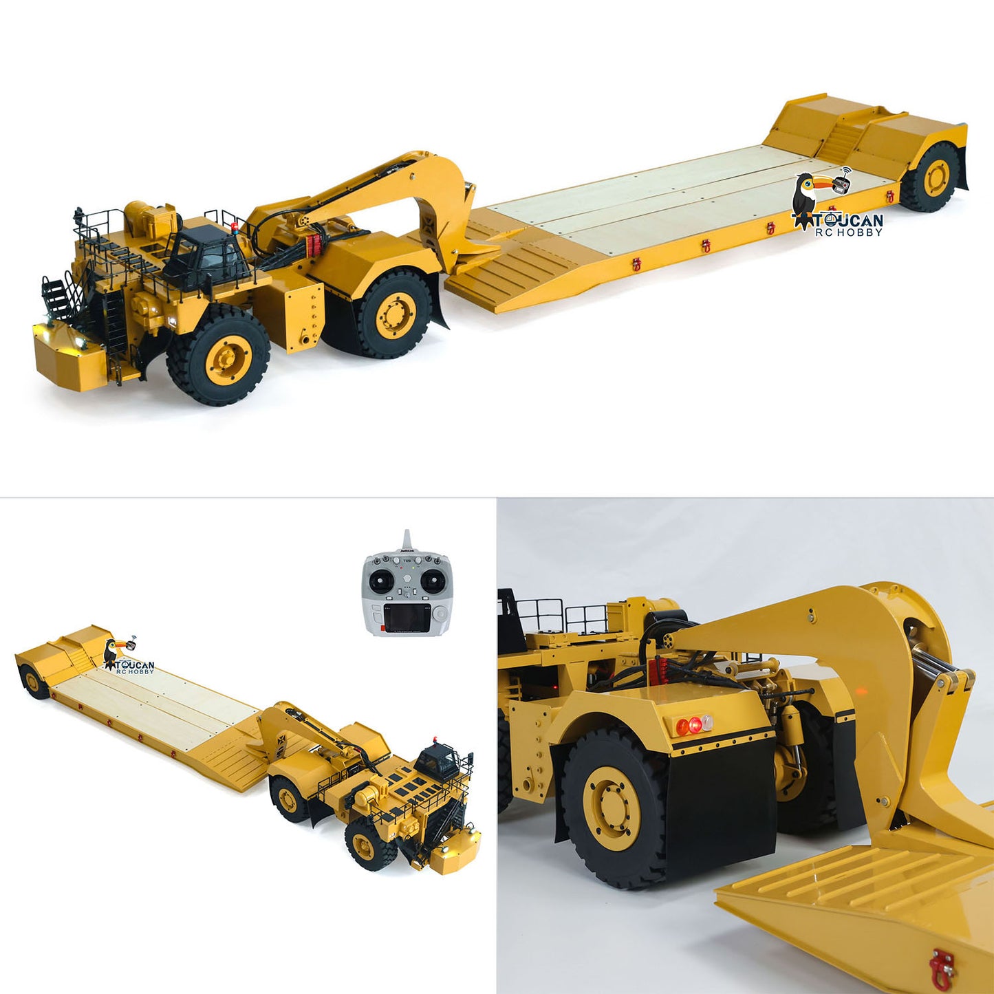 1.8Meters Long! Metal 1/20 RC Heavy Duty Hydraulic Mining Trailer C739D PRO Gooseneck Car Remote Control Construction Vehicle