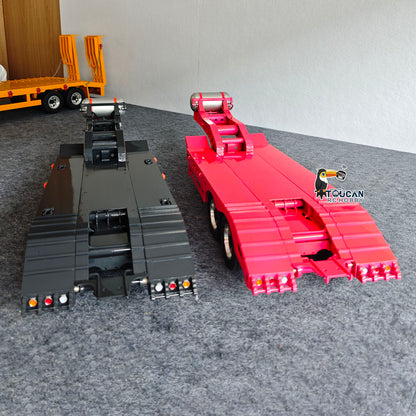 TOUCAN 1/14 Metal 2 Axle Flatbed Trailer Manual Width Adjustable 18-23cm with Lights Stainless Steel Wheels for RC Tractor Truck Model