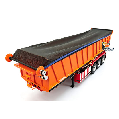 TOUCAN 1/14 Metal RC Hydraulic Dump Semi Trailer 3 Axle with Center Lift System Electric Support Legs Tarp Lights for Tractor Truck