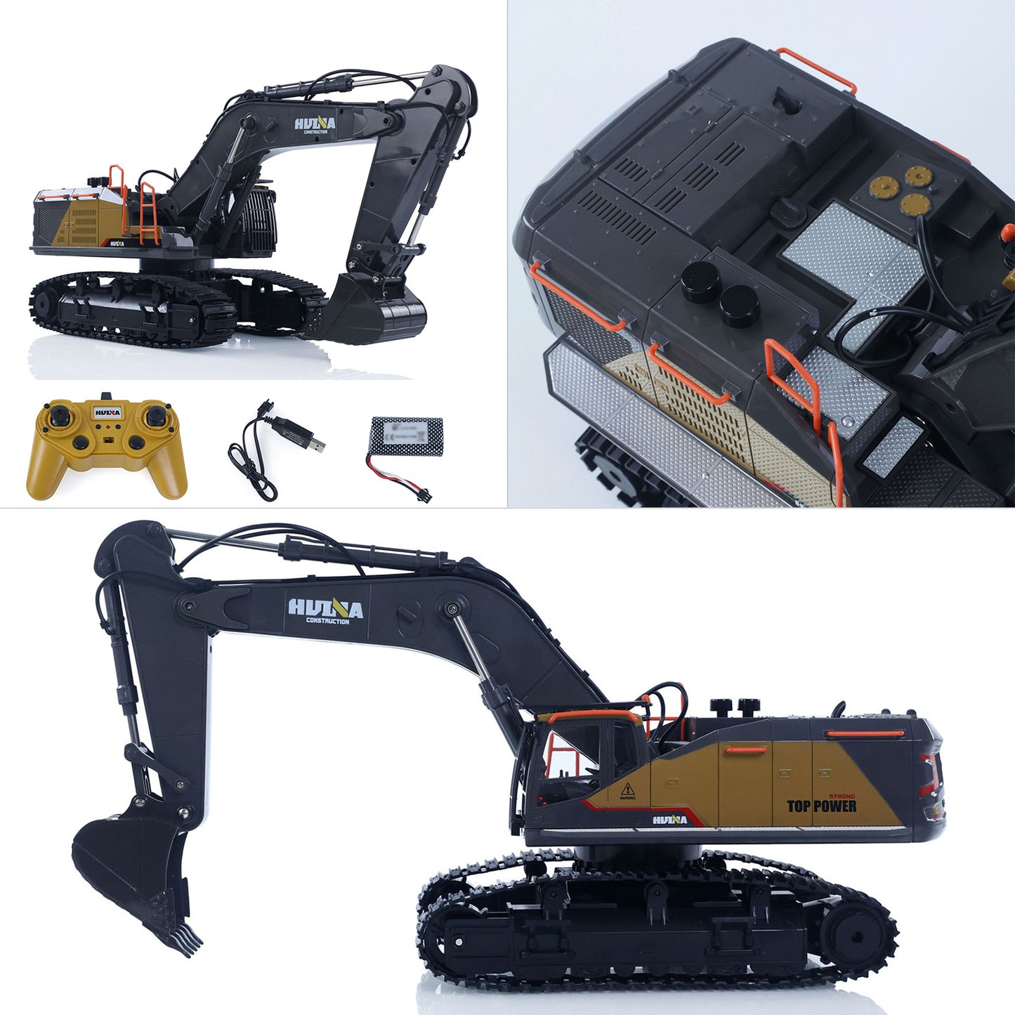 US STOCK HUINA Toy 1/14 592 RC Tracked Excavator Car Model Gift 2.4G Radio Light Sound