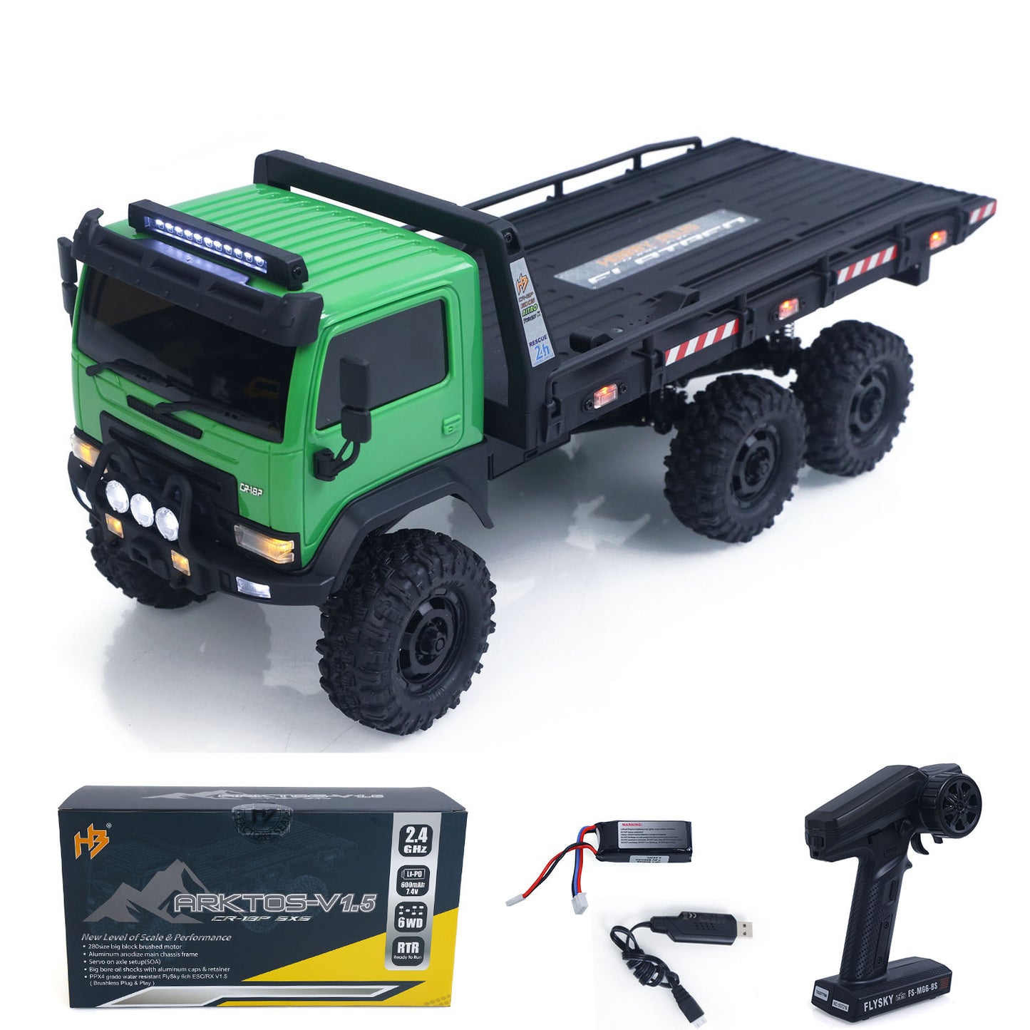 US Stock 1/18 Remote Control Flatbed Truck 6*6 Electric RC Off Road Vehicle Model Metal Chassis Gear Light System Flysky Radio No Sounds