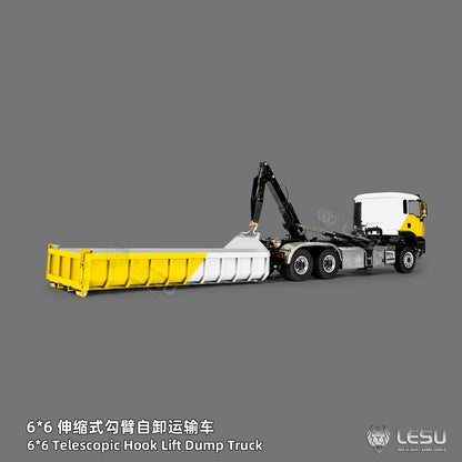 LESU Z0094 Metal 1/14 6x6 Remote Control Hydraulic Dump Truck Telescopic Hook Lift Heavy Duty Engineering Vehicle Light Sound