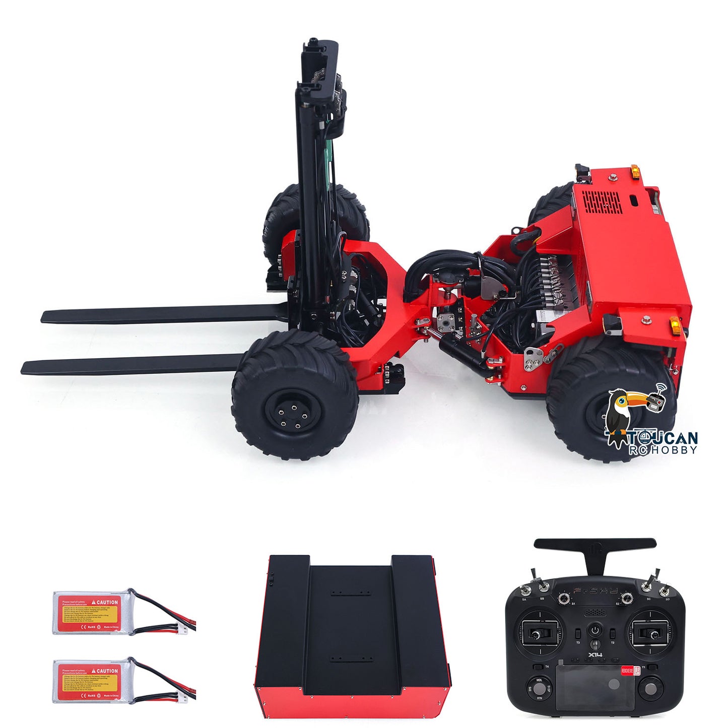 Super Frog Metal 1/14 Hydraulic Remote Control Foldable Forklift BM214 5 Valves Lights Sounds Frsky Radio Battery Storage Box
