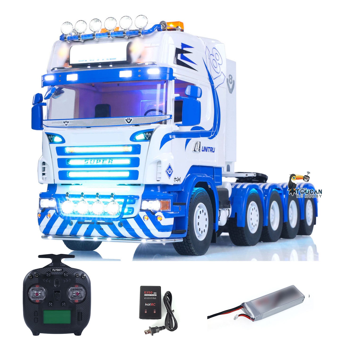 Unitru 04 10x10 Metal Chassis SC 3Speed 1/14 RC Tractor Truck RTR Smoke Light Sound ST8 Radio Battery