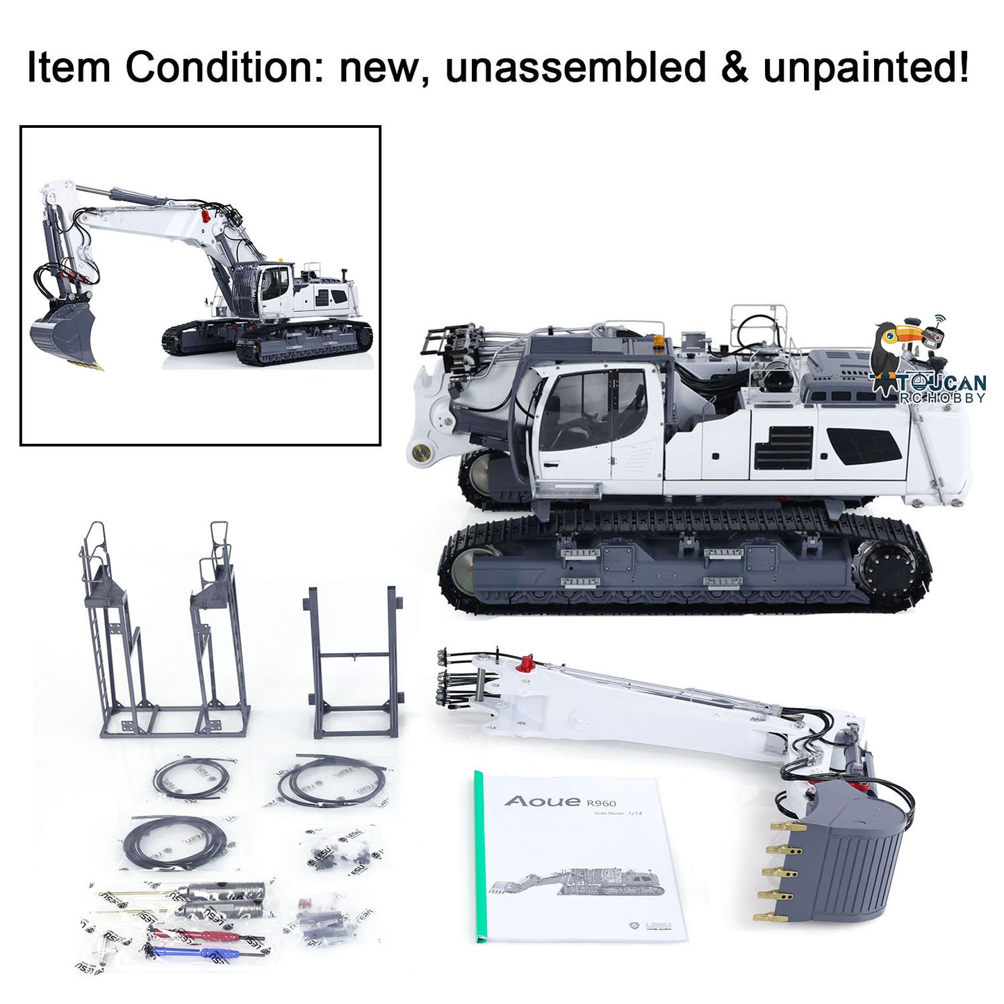 IN STOCK LESU Metal 1/14 RC Full Hydraulic Excavator LR960 KIT DIY Digger with Demolition or Digging Arm