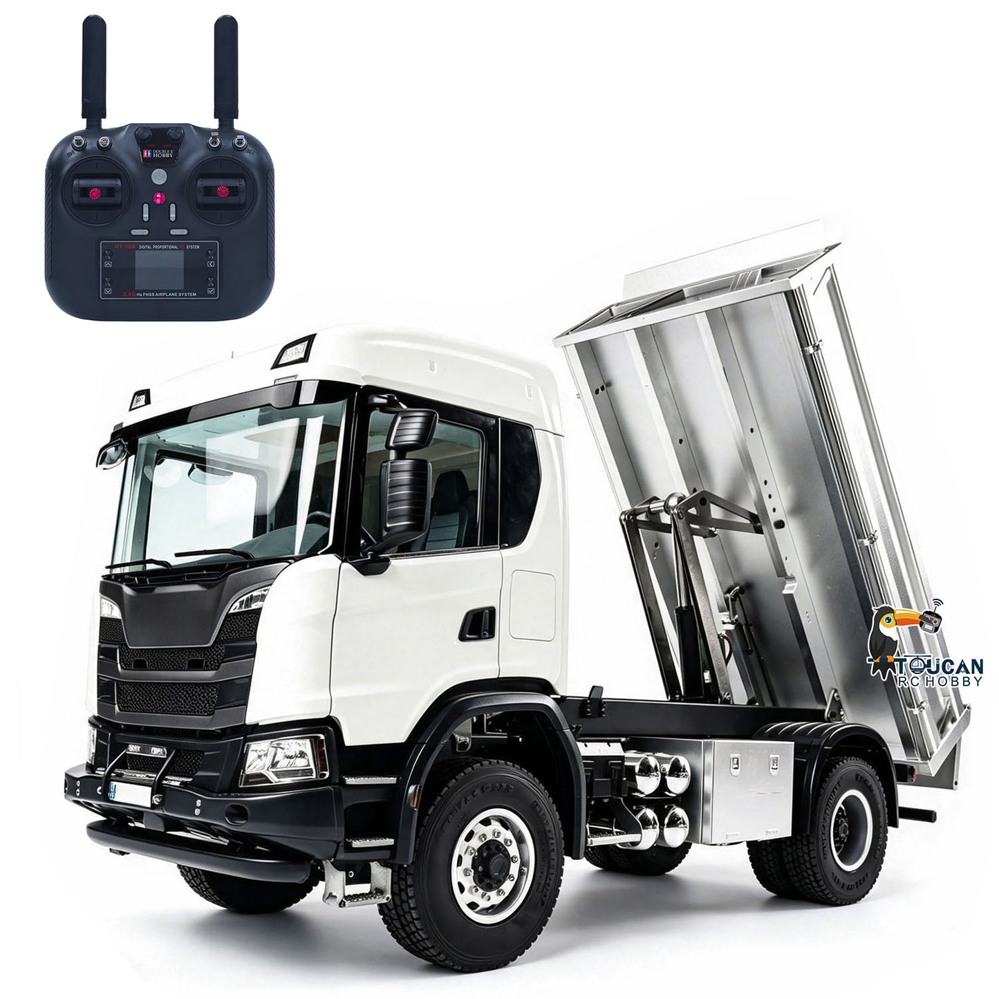 Double E 1/14 4WD Electric Lifting RC Dump Truck E022 2Speed Tipper 500G Full Metal Axle Magnetic High Roof Battery Radio Light