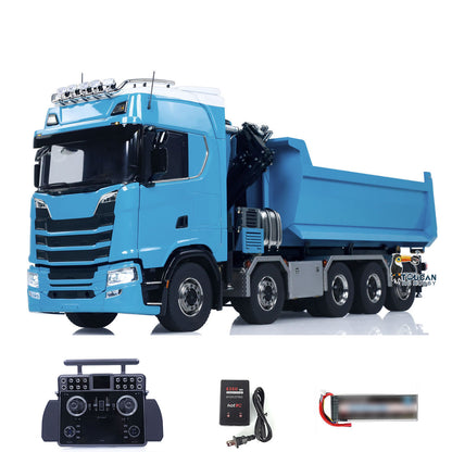 Camion à benne basculante hydraulique à châssis métallique 10x10 770S 1/14 RC avec grue et benne basculante complète