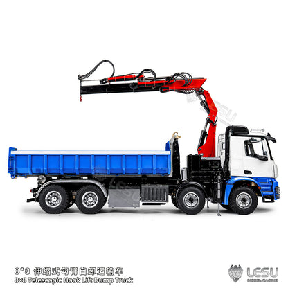 LESU Z0122/Z0123 1/14 Hydraulic RC Crane Dump Truck 8x8 Telescopic/Folding Hook Lift Remote Control Dumper with Metal Chassis 3 Speed Gearbox