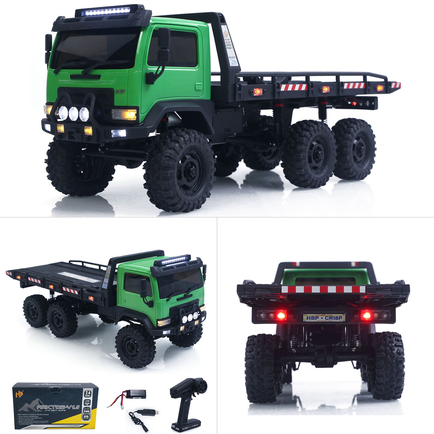 US Stock 1/18 Remote Control Flatbed Truck 6*6 Electric RC Off Road Vehicle Model Metal Chassis Gear Light System Flysky Radio No Sounds
