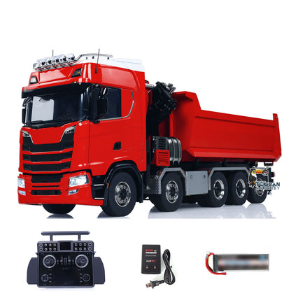 Camion à benne basculante hydraulique à châssis métallique 10x10 770S 1/14 RC avec grue et benne basculante complète