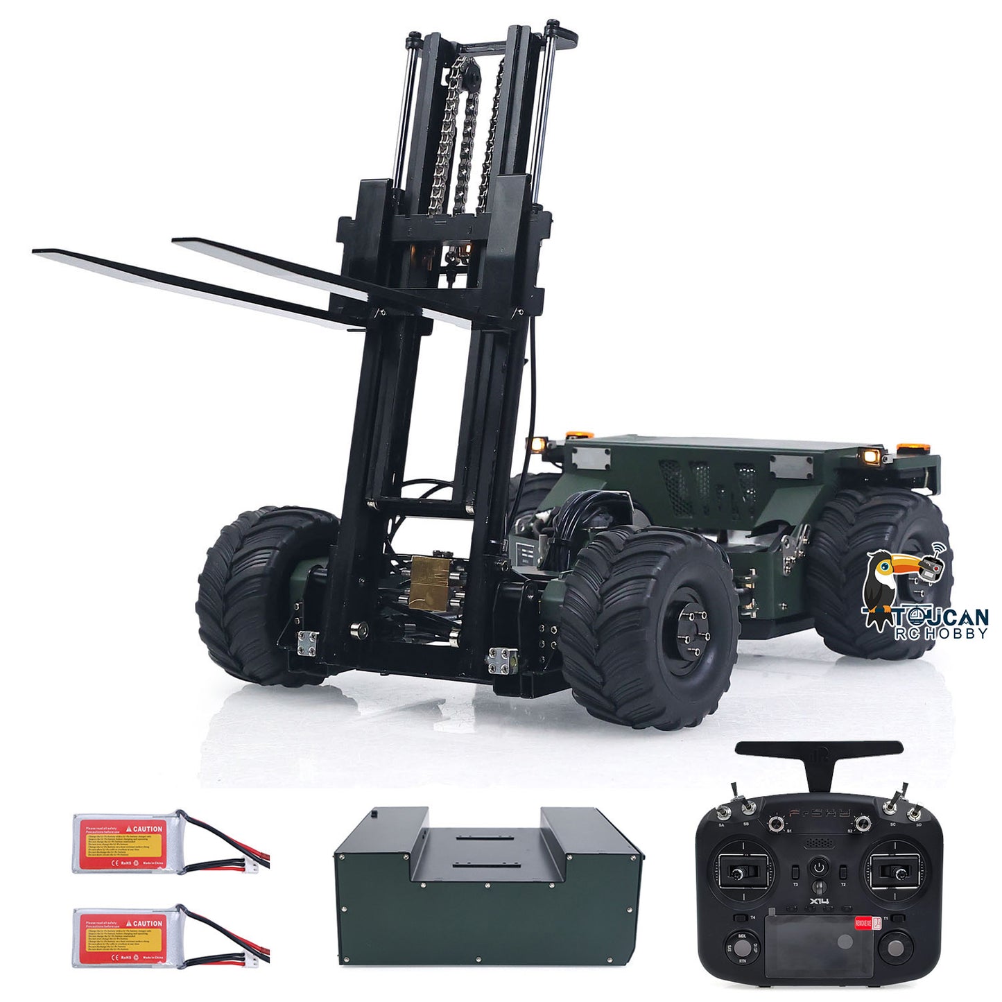 Super Frog Metal 1/14 Hydraulic Remote Control Foldable Forklift BM214 5 Valves Lights Sounds Frsky Radio Battery Storage Box