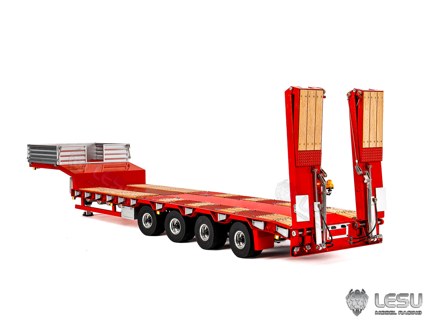 LESU Metal 1/14 RC Trailer A0054 Hydraulic Lifting Tailboard 4 Axles Steering Available for DIY RC Tractor Truck Lorry Car Model Lights