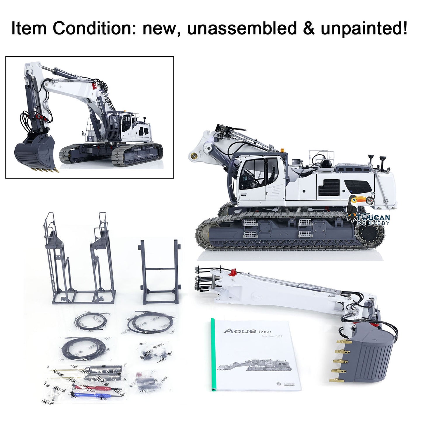 IN STOCK LESU Metal 1/14 RC Full Hydraulic Excavator LR960 KIT DIY Digger with Demolition or Digging Arm