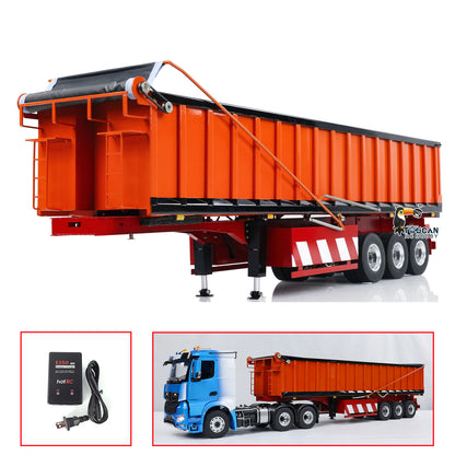 1/14 Metal 3 Axles Hydraulic Dump Trailers with Electric Tarpaulin for RC Tractor Trucks Remote Control Excavator Model