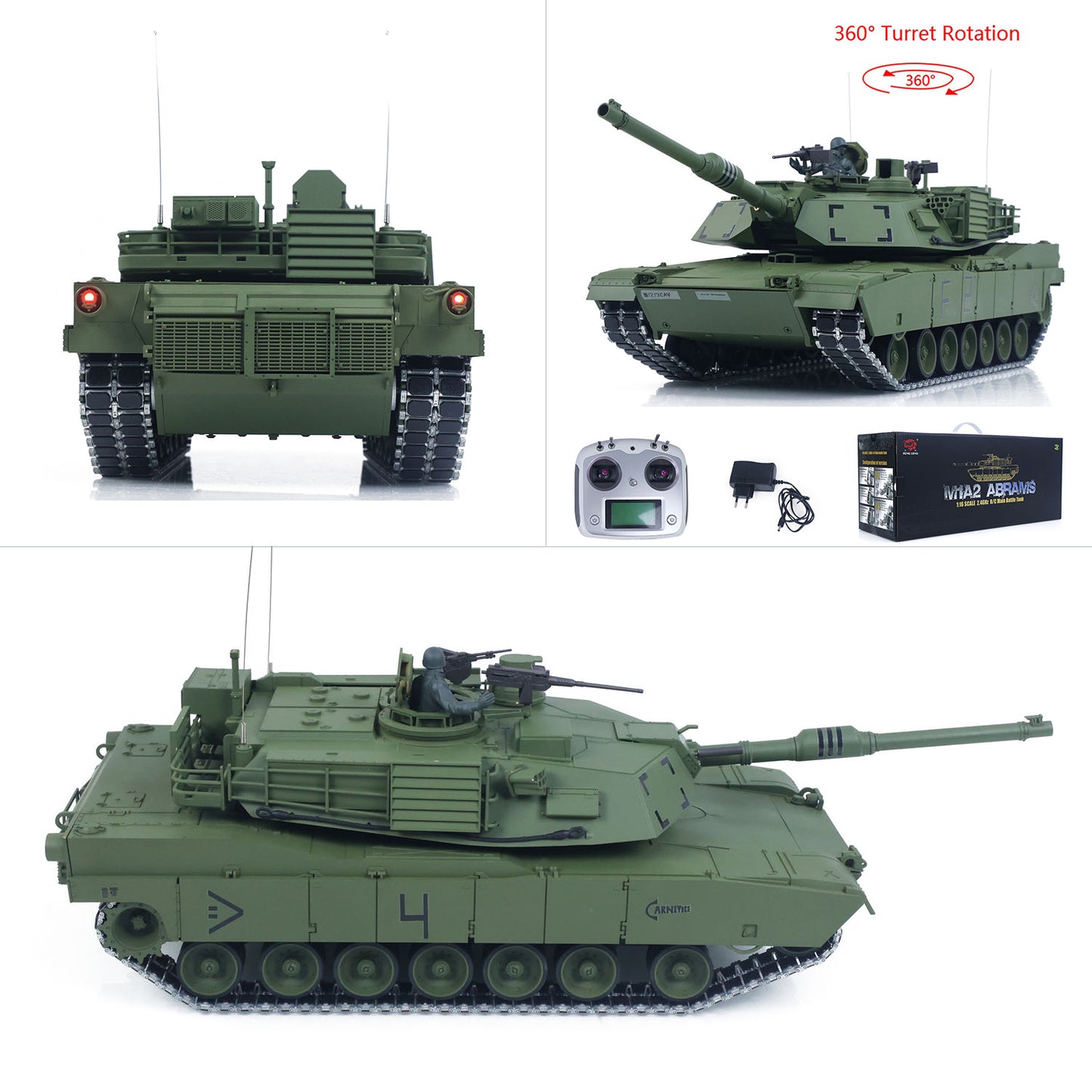 1/16 TOUCAN Remote Control Battle Tank 3918 Abrams M1A2 Metal Gearbox 360 Rotation Barrel Recoil Elevation Laser Aiming Light