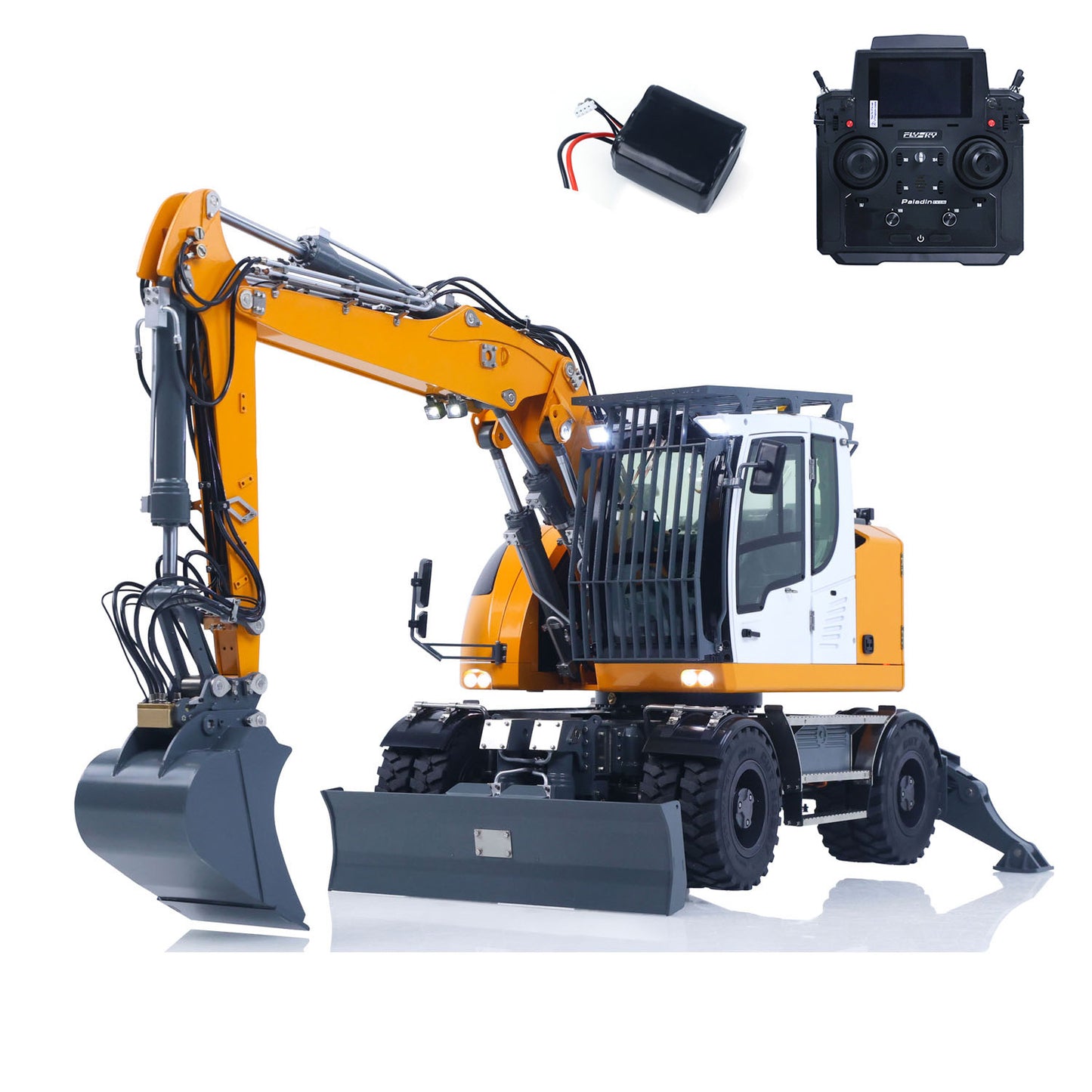 LR914 PRO MAX Metal 4WD 1/14 RC Hydraulic Wheeled Excavator 11-ways Valve Ready to Run Radio Controlled Digger PL18EV Lite Battery Light Sound System