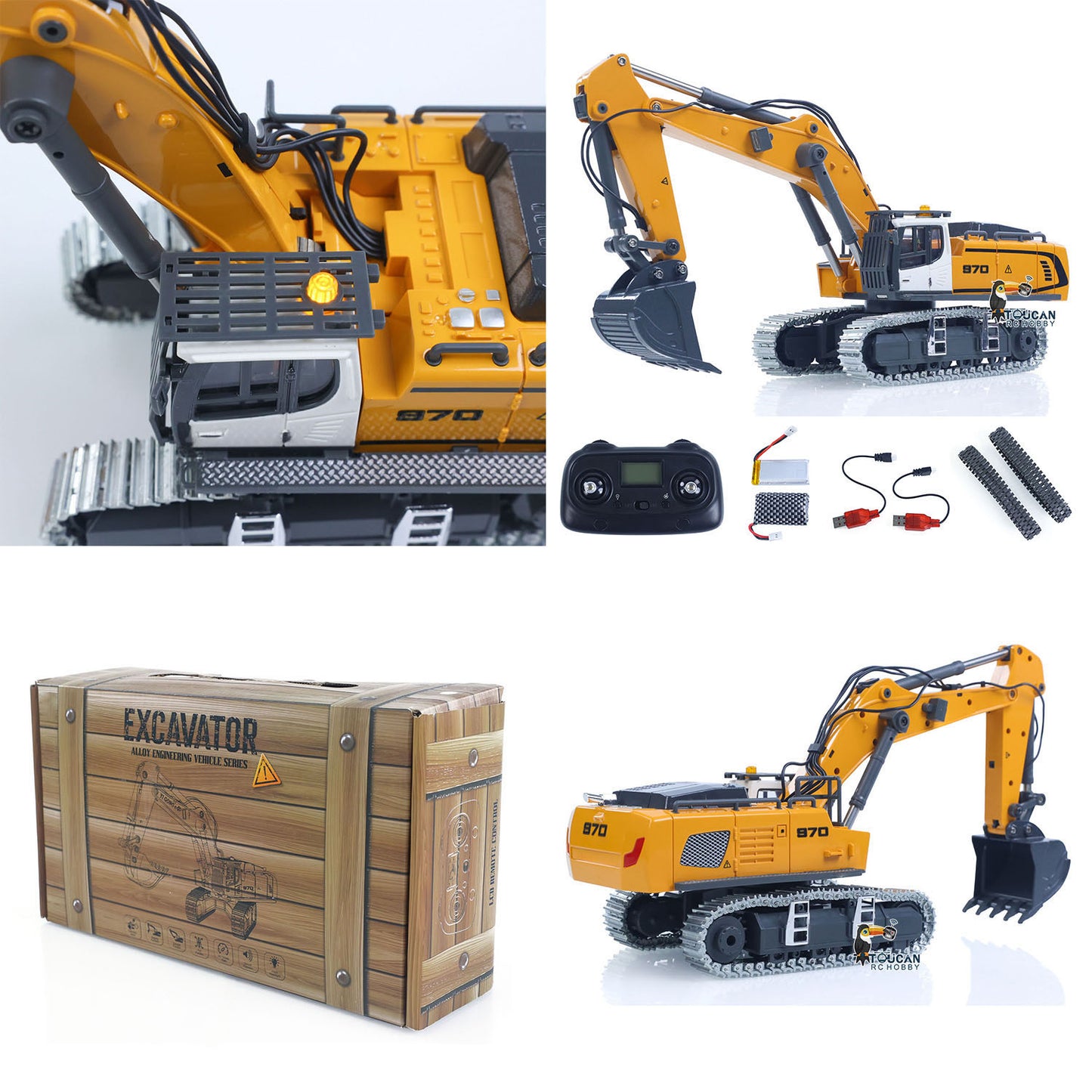 1/50 RC Excavator K970 Engineering Vehicle Remote Control Electric Lifting Digger Metal Bucket Tracks Light Sound RTR Battery