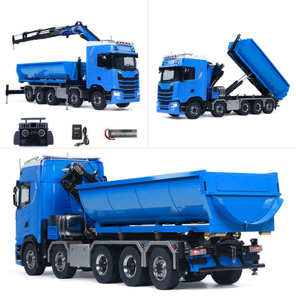 1/14 Remote Control Hydraulic Crane Dumper 10*10 RC Roll On Off Tipper 770S 3Speed U-Shaped Rear Axle Steering Differential Locks Metal Valves