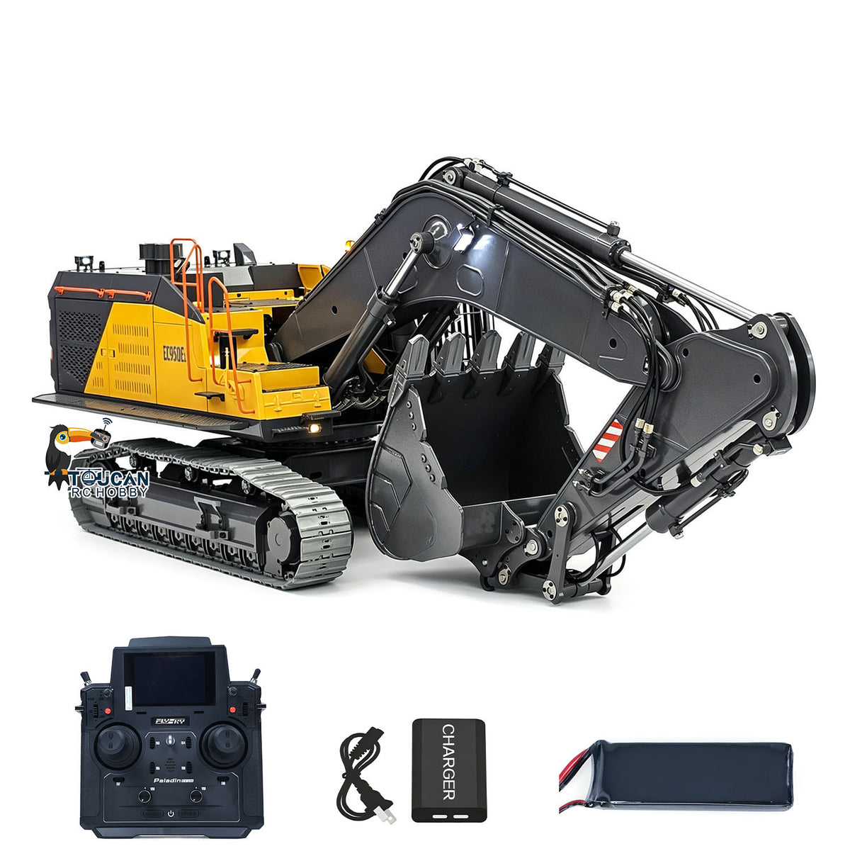 1/14 Metal RC Hydraulic Excavator EC950 Dual Pump Digger Model 8CH Valve Hydraulic Lifting Counterweight Ripper Light Sound
