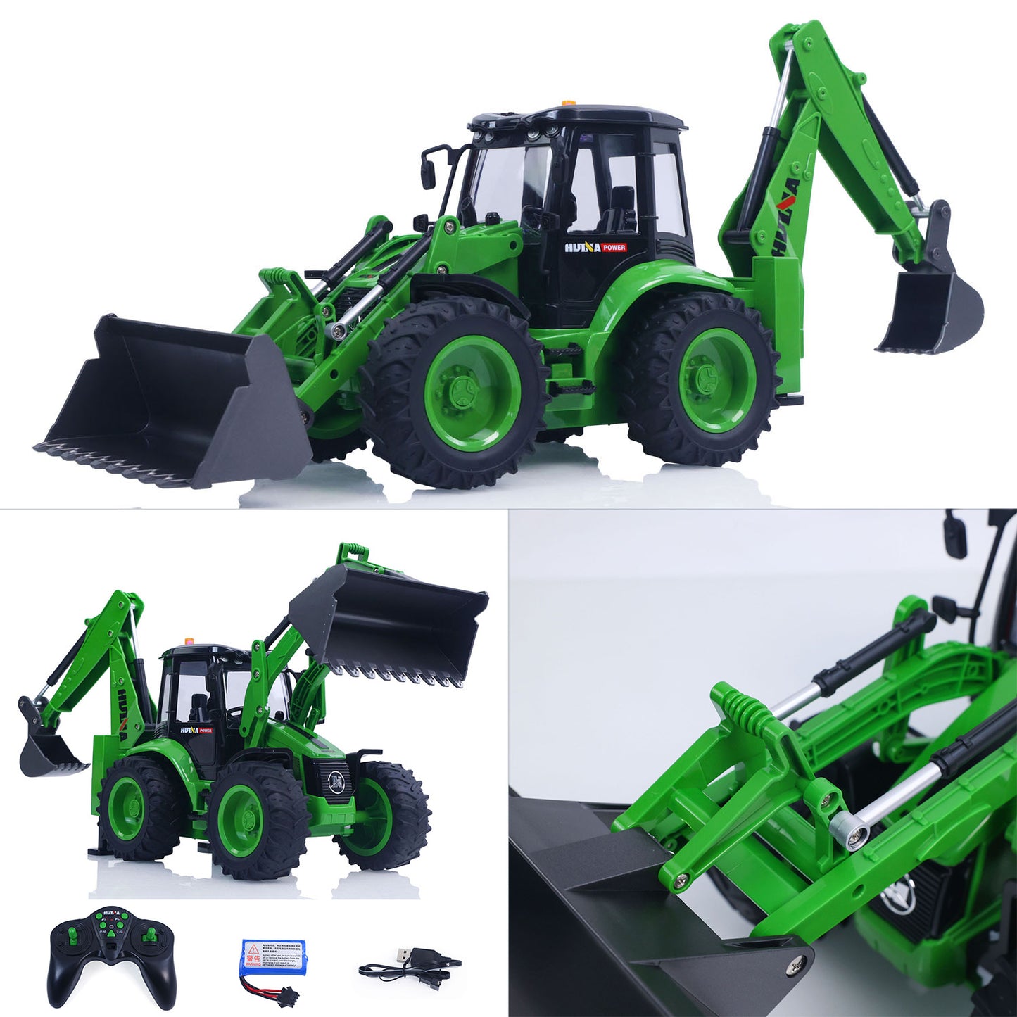 US STOCK HUINA 1/14 1579 Remote Control Backhoe Excavator 2.4G 9CH RC Loader Model Toys