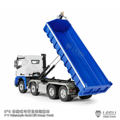 LESU Z0096/Z0088 1/14 RC Hydraulic Roll Off Dump Truck 8x8 Metal Chassis Tipper Model 3 Speed Gearbox Differential Lock Light Sound