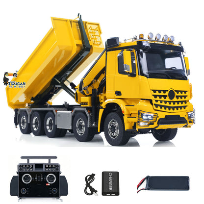 TOUCAN 1/14 10x10 Remote Control Hydraulic Crane Dump Truck RC Full Dumper Rear Axle Lifting HobbyWing Brushed Motor 9CH Steel Valve