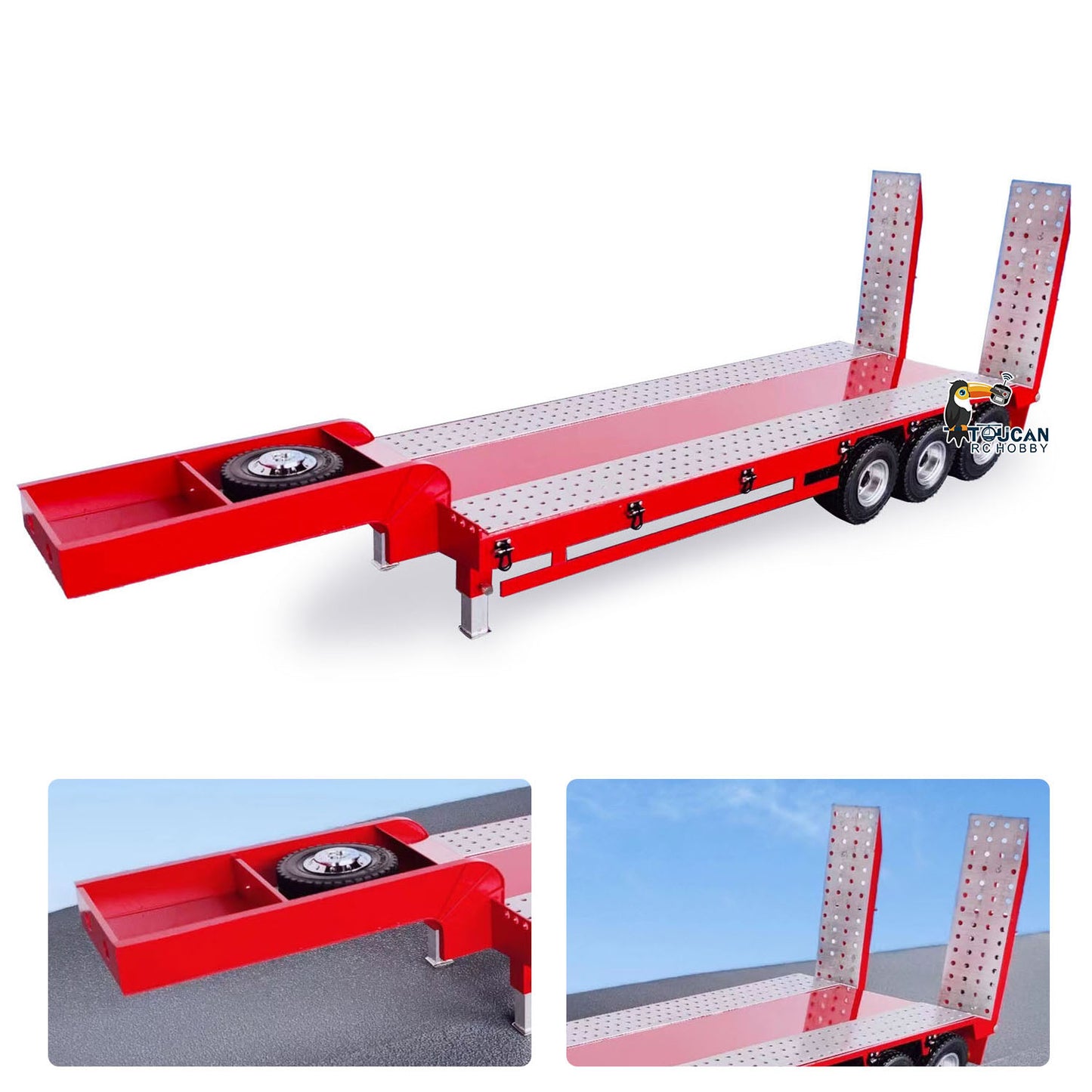 1/14 Metal Trailer 3 Axles 2-section Electric Tailboard for RC Tractor Truck Car