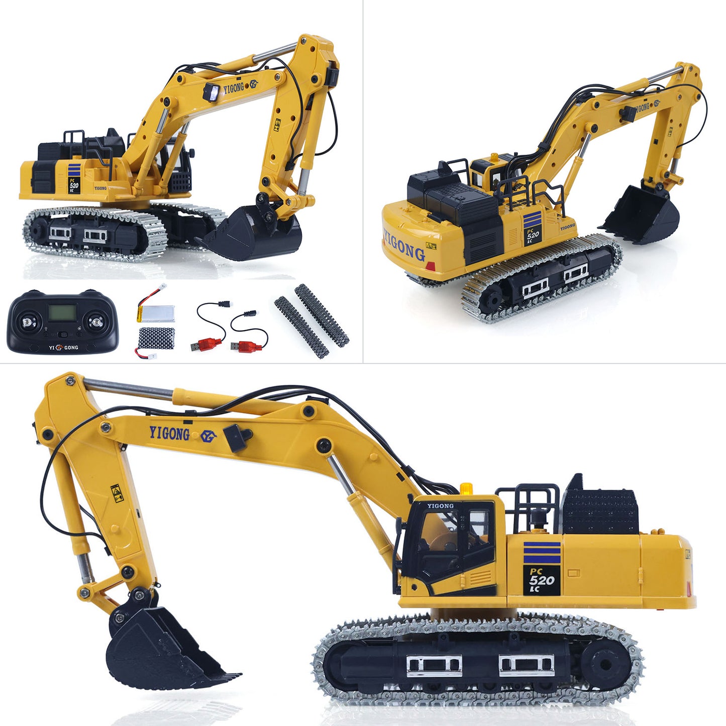 Fast Shipping 1/50 RC Digger PC520 Electric Lifting Radio Control Excavator Engineering Vehicle Metal Tracks Lights Sound Small Toy Collection