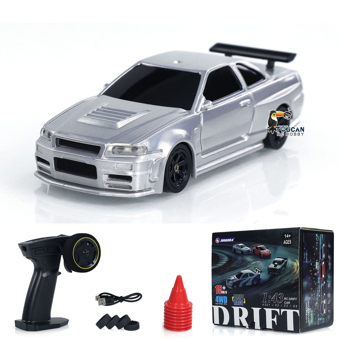 Fast Shipping 1:43 Ready to Run Drift Race Car Remote Control Toy Car 4WD Tyres Traffic Cones