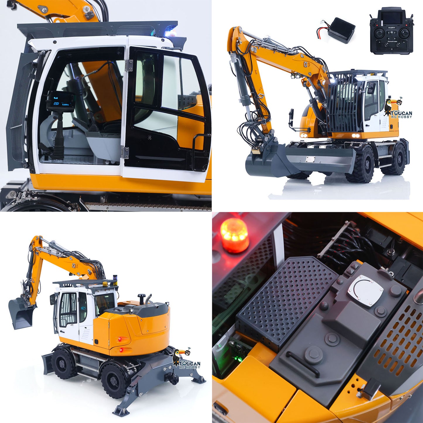 LR914 PRO MAX Metal 4WD 1/14 RC Hydraulic Wheeled Excavator 11-ways Valve RTR Radio Controlled Digger PL18EV Lite Battery Light